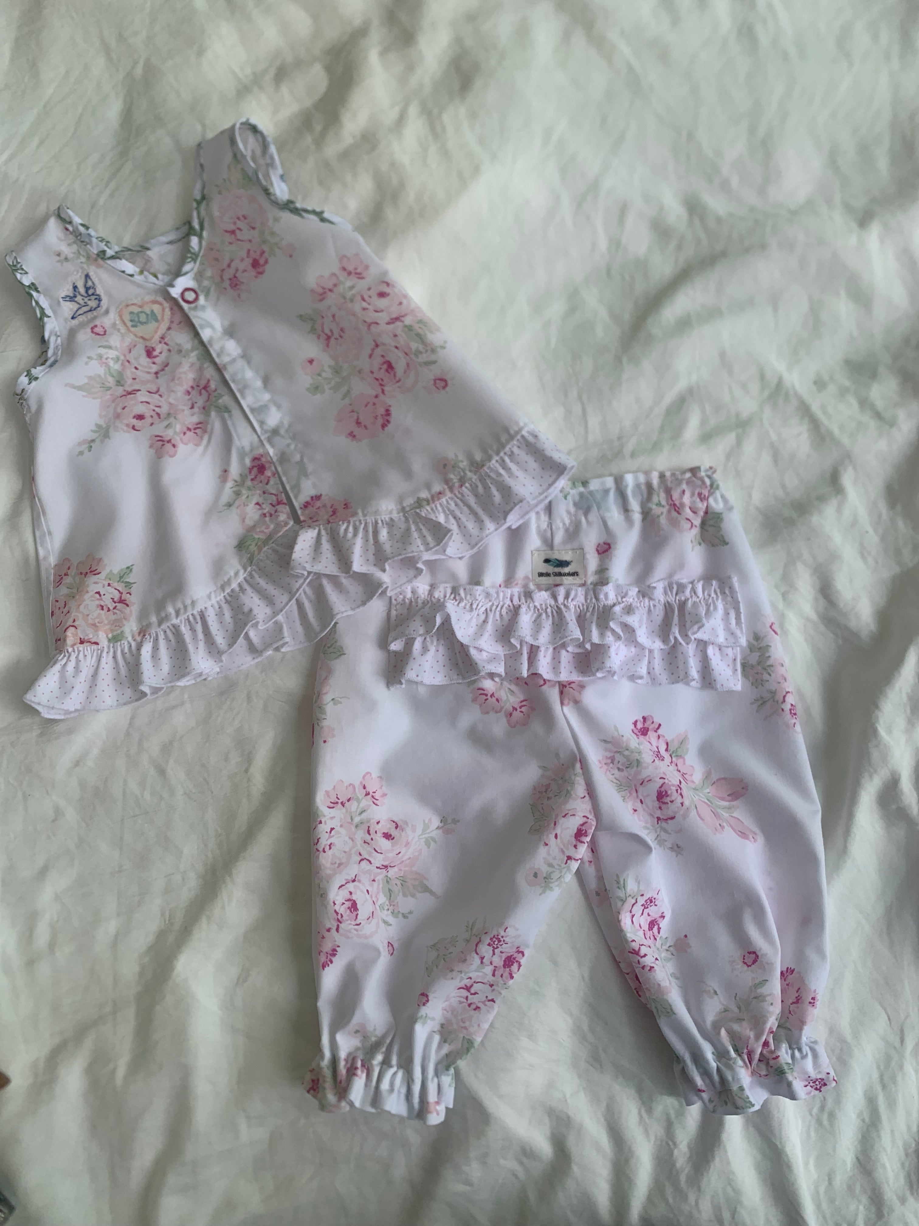 Bluebird Bloom Pinafore & Long Bloomers Set | 9–12 Months