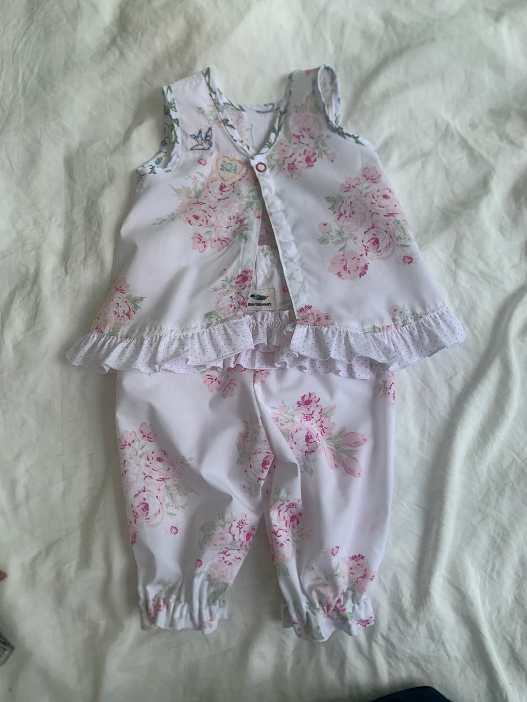 Bluebird Bloom Pinafore & Long Bloomers Set | 9–12 Months