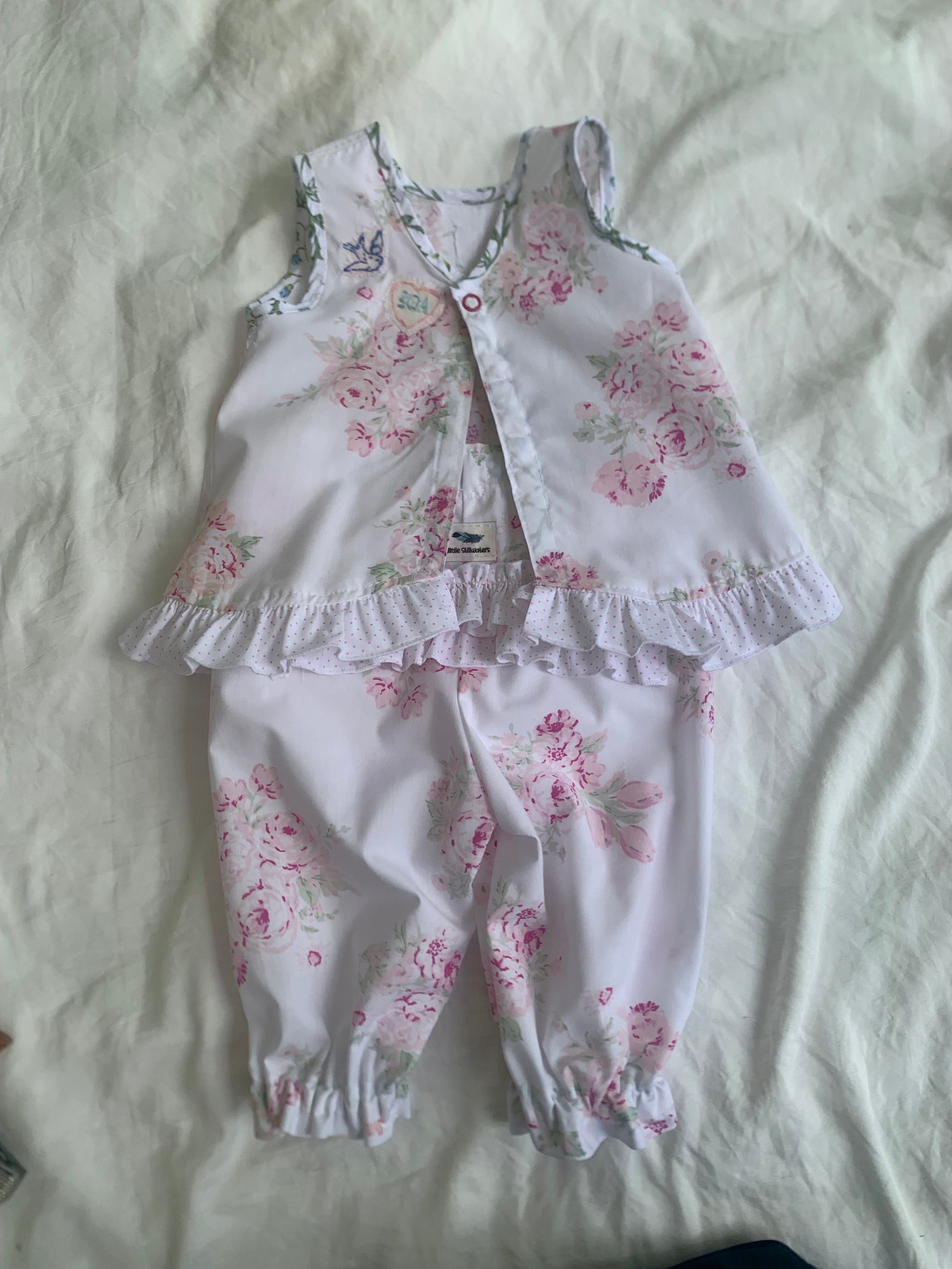 Bluebird Bloom Pinafore & Long Bloomers Set | 9–12 Months