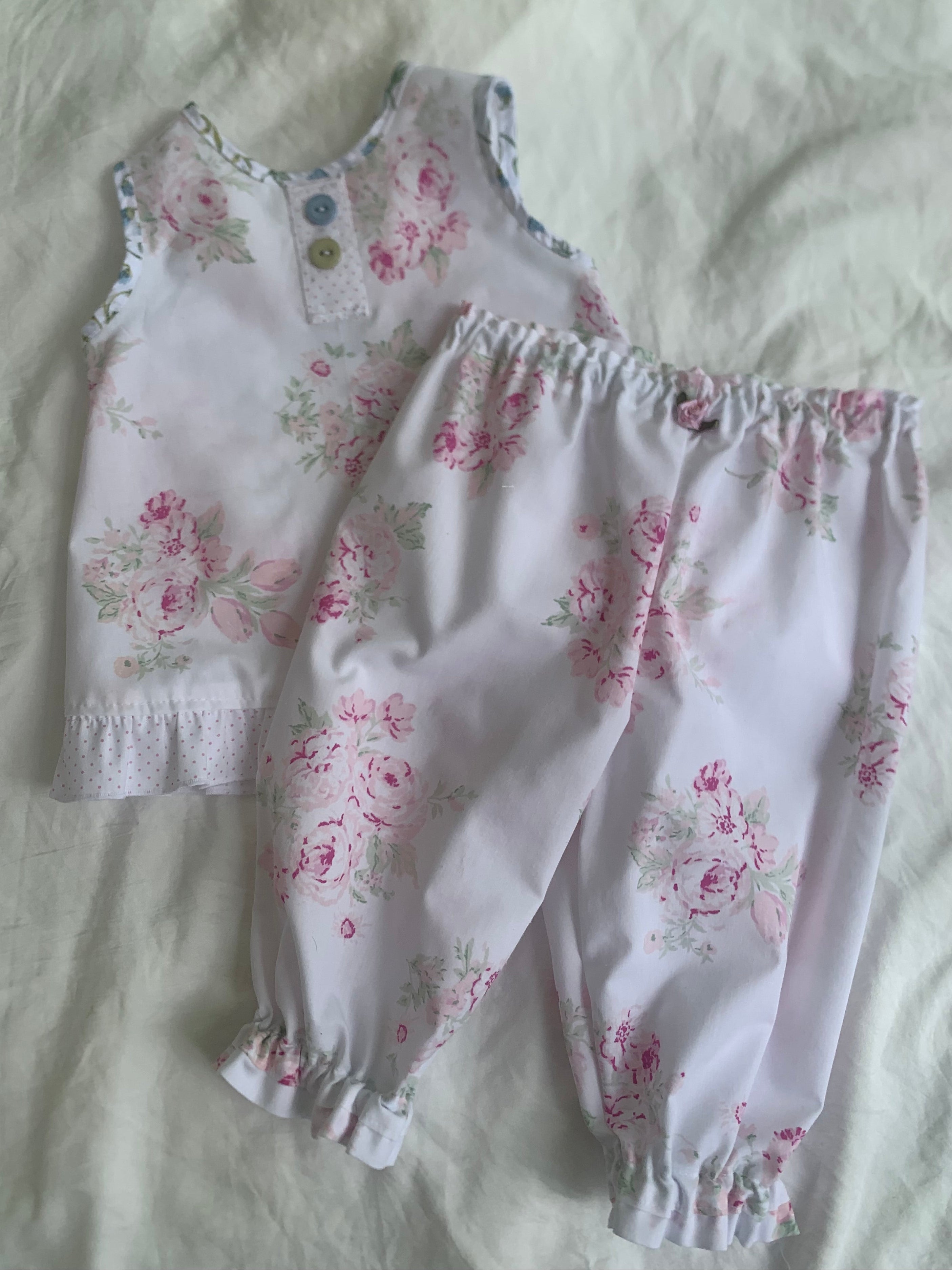 Bluebird Bloom Pinafore & Long Bloomers Set | 9–12 Months