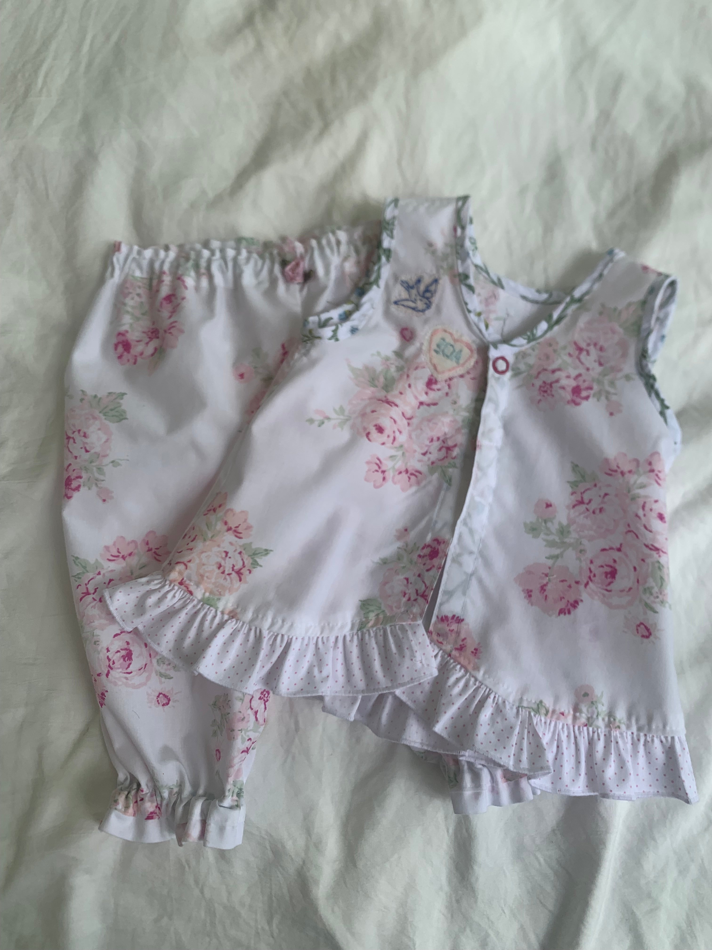Bluebird Bloom Pinafore & Long Bloomers Set | 9–12 Months