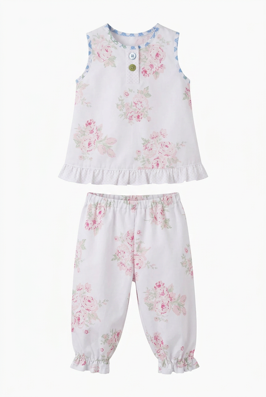 Bluebird Bloom Pinafore & Long Bloomers Set | 9–12 Months